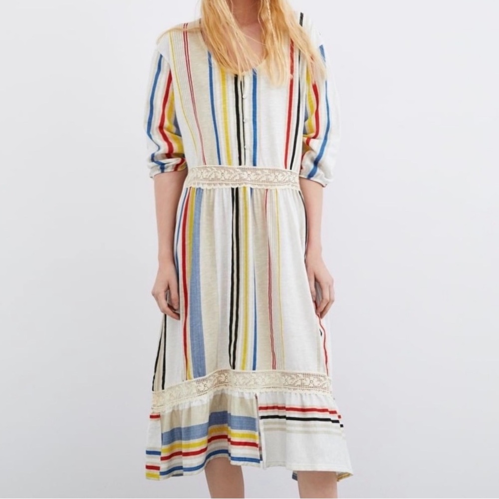 Zara Cotton Stripped Lace Accent Spring Dress
